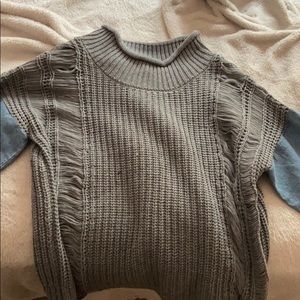 Knitted/jean sleeve Stretch Turtleneck sweater
